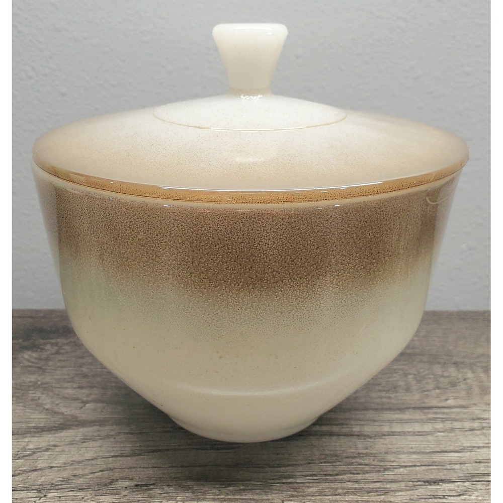 Vintage Federal Glass Ombre Grease Jar Mesa Collection Metallic Lid Milk Glass
